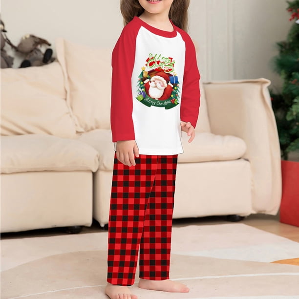 Conjunto De Pijamas De 2 Piezas Conjunto de pijama familiar de 2 piezas, estilo navideño, patrón de Papá Noel, traje diario a cuadros Cgtredaw Chica Rojo 13-14T para Niño