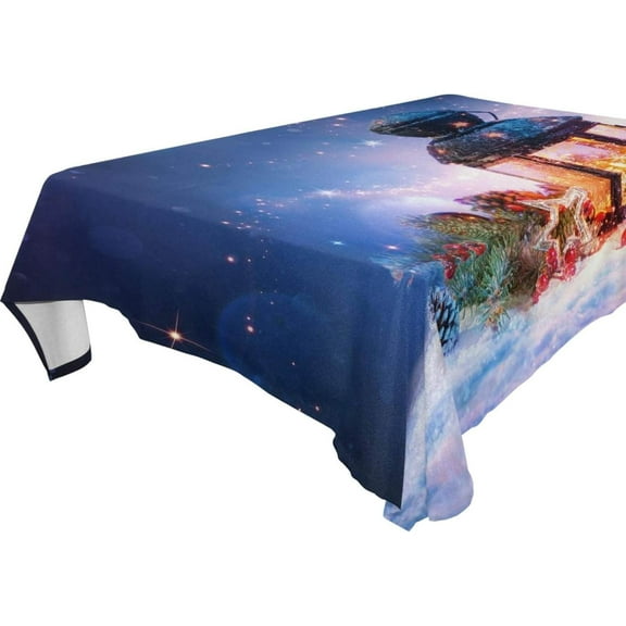 SKYSONIC 60"x120" Square Tablecloth with Magical Lantern On Snow with Christmas Prints, Anti-Wrinkle and Smooth Table Cloth for Kitchen/Home Party Decoration