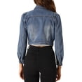 thumbnail image 3 of INSPIRE CHIC Women's Denim Jacket Puff Long Sleeve Cropped Length Washed Western Jacket S Sky Blue, 3 of 6