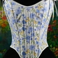 thumbnail image 5 of Vintage Floral Corset Tops for Women Tie Shoulder Renaissance Lace Up Bustiers Overbust Shaper Tank Corsets Blue, S, 5 of 7