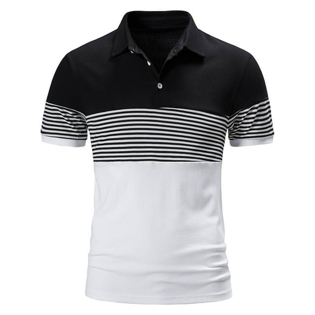 Birdeem Men Casual Button Short Sleeve Plaid Colorblock Turndown Pullover T-Shirt Tops