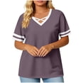 thumbnail image 2 of Up to 65% off! Summer Oversized Shirts for Womens 2025 V-neck Short Sleeved Solid Summer Base Shirt Sports T-shirt, 2 of 6