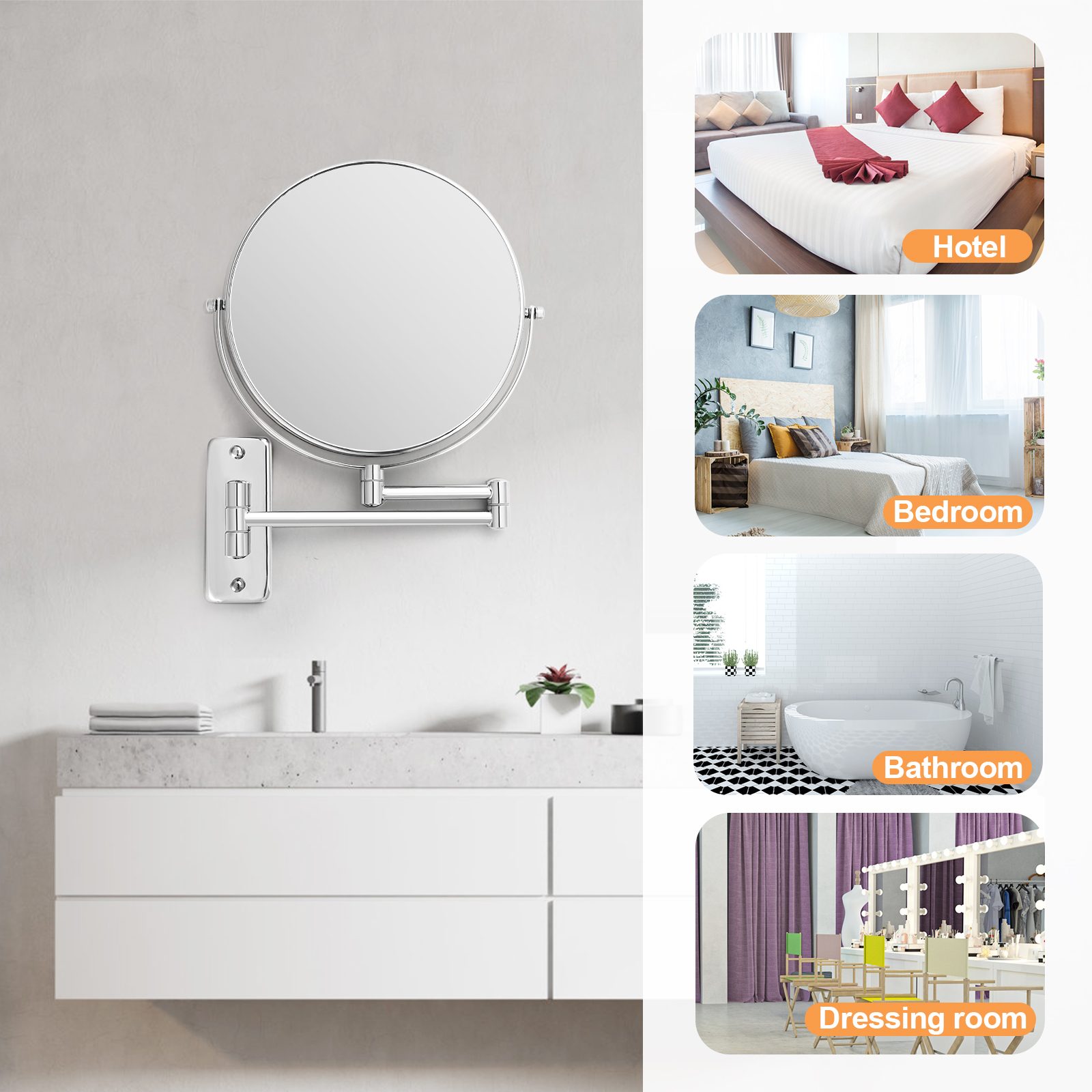 Umirokin 9-Inch Wall-Mount Makeup Mirror, 1x/7x photo 5