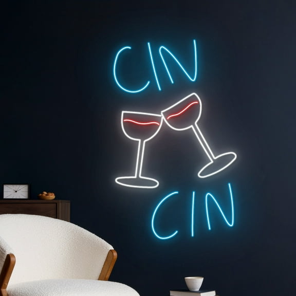 Handmadetneonsign Cin Cin Neon Light, Cheers Neon Sign, Wine Drink Led Light, Cocktail Bar Pub Sign