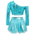 thumbnail image 3 of iiniim Girls Sparkly Latin Hip Hop Jazz Dance Outfit Long Sleeve Sequin Crop Top with Metallic Tutu Skirt Light Blue 12, 3 of 7