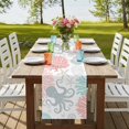 thumbnail image 4 of Teal Red Octopus Coastal 90 Inch Table Runner, Nautical Coral Starfish Farmhouse Dresser Scarf Cotton & Linen Tablerunner for Dining/Kitchen Island/Holiday Party Décor 13" x 90", 4 of 9