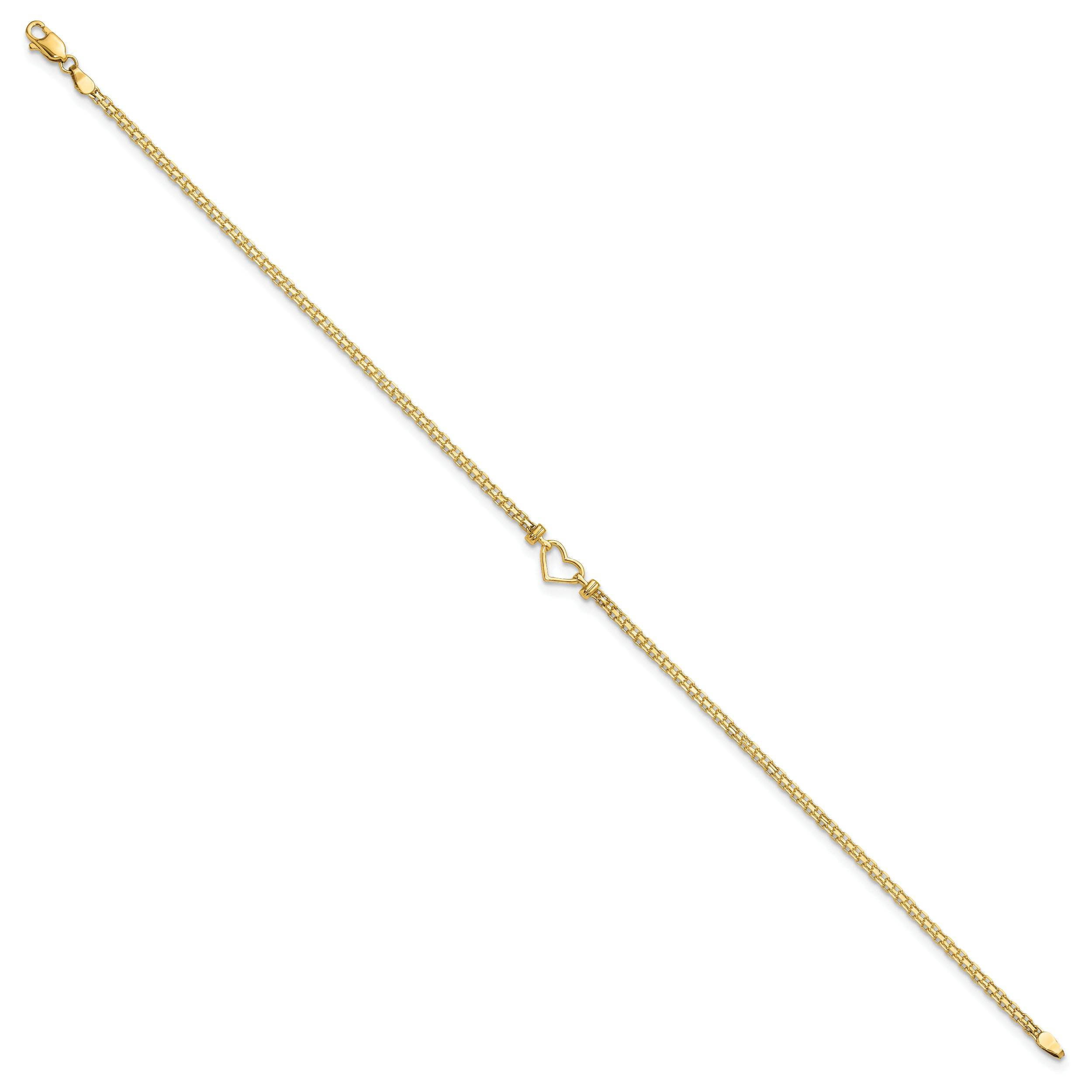 Primal Gold 14 Karat Yellow Gold Fancy Heart 9-inch Anklet