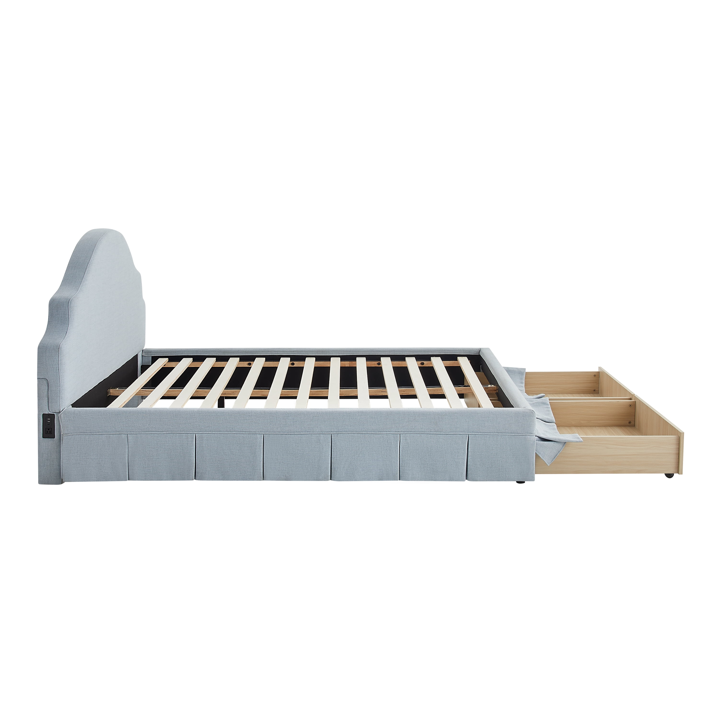 Studio Living Christine Upholstered Storage 39.8" Blue Bed Frame, Queen