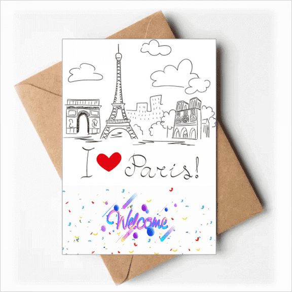 I Love Paris France Eiffel Tower Line Welcome Back Greeting Cards Envelopes Blank