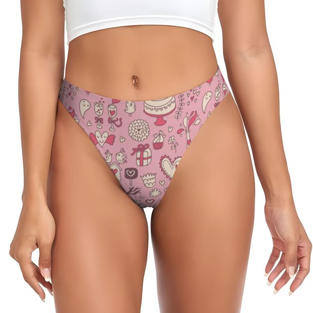 Balery Cute Love Tangas de Algodón para Mujer con Estampado – Ropa Interior Sexy, Transpirable, G-string-Large
