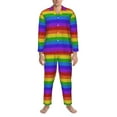 thumbnail image 3 of Salouo Colorful Glitter Rainbow Print Button-Front Long Sleeve Pajama Set for Men, Soft 2Pjs Men's Long Sleeve Sleepwear-Large, 3 of 7