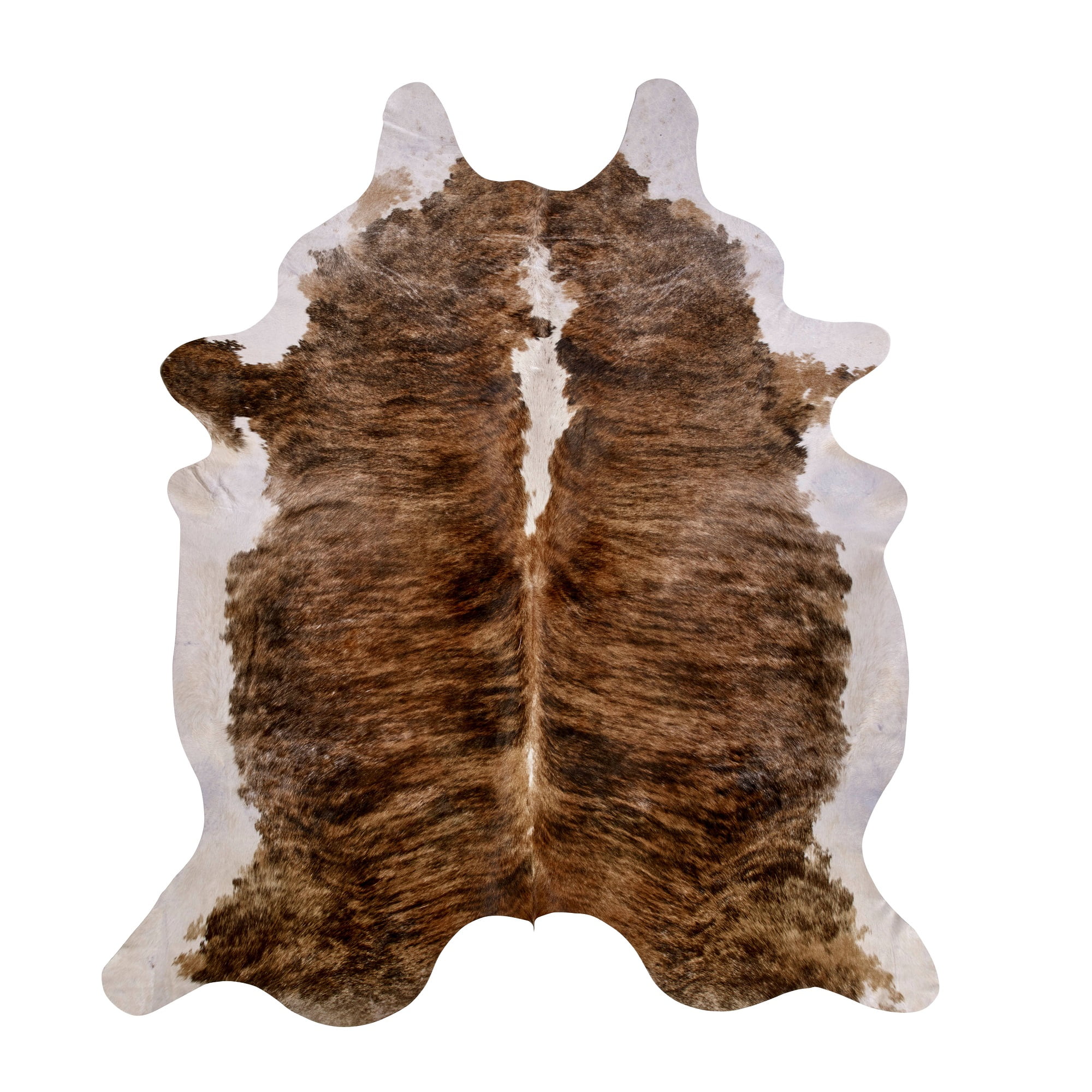 6' x 7' Natural Leather Cowhide in White and Tan Brown with Brindle