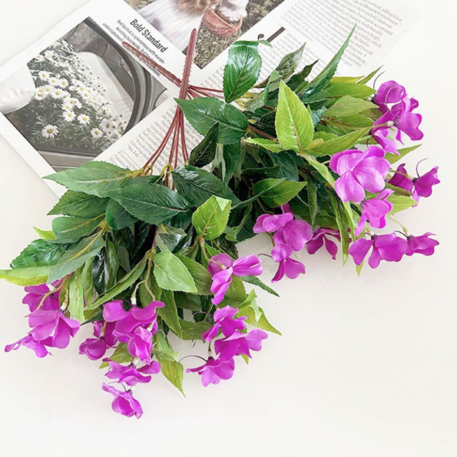 5 PCS Artificial Impatiens Flowers Silk Flowers Greenery Faux Impatiens Bushes Outdoors Indoor Patio Lawn Garden Pot Hanging Basket Porch Decor