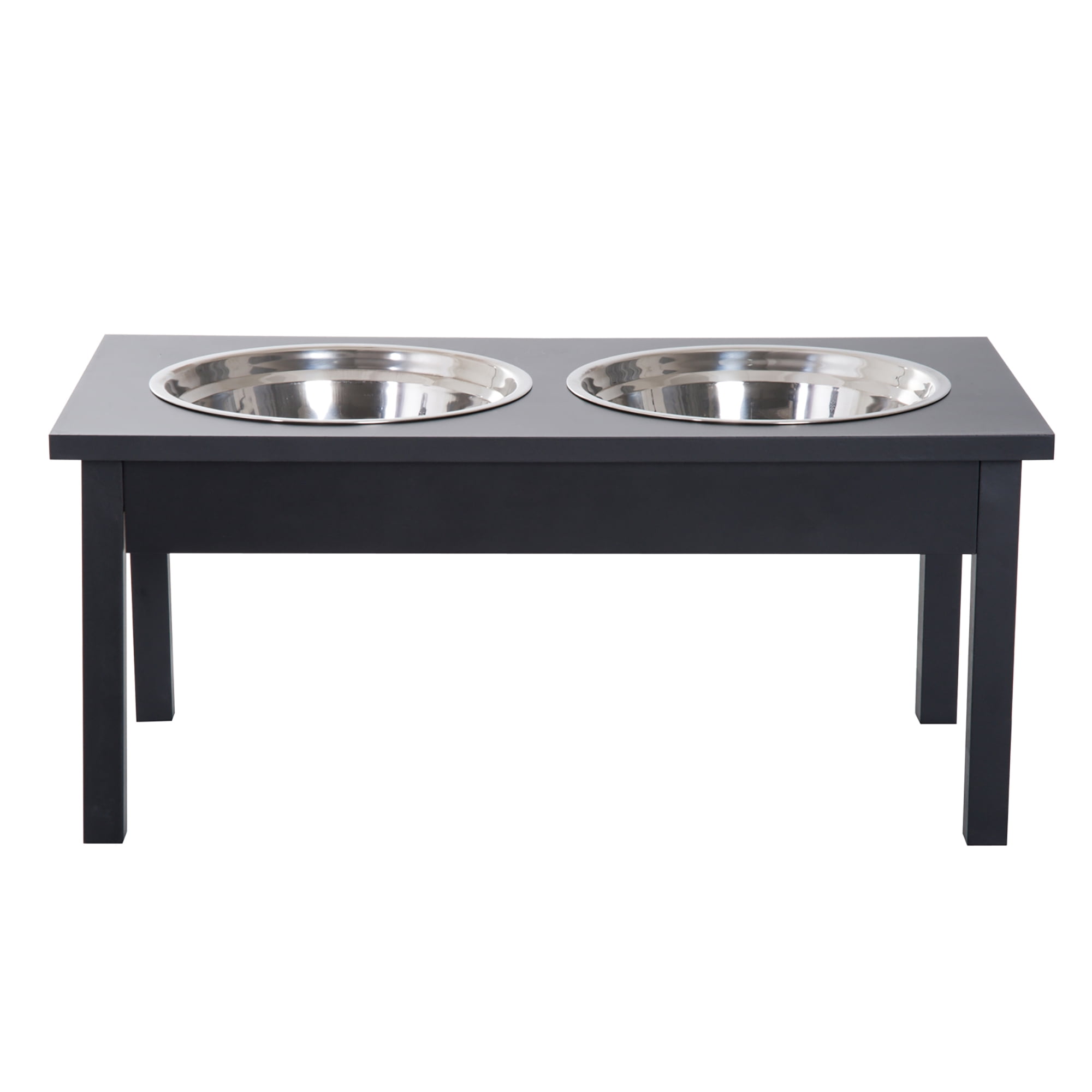 Pawhut 23” Wooden Heavy Duty Dog Food Bowls, Elevated Feeding Station -Black