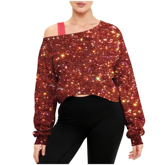 jobturf Off The Shoulder Tops for Women Casual Loose Cropped Oversized Sweatshirt Fall Spring Fashion Asymmetric Square Neck Long Sleeve Shirts