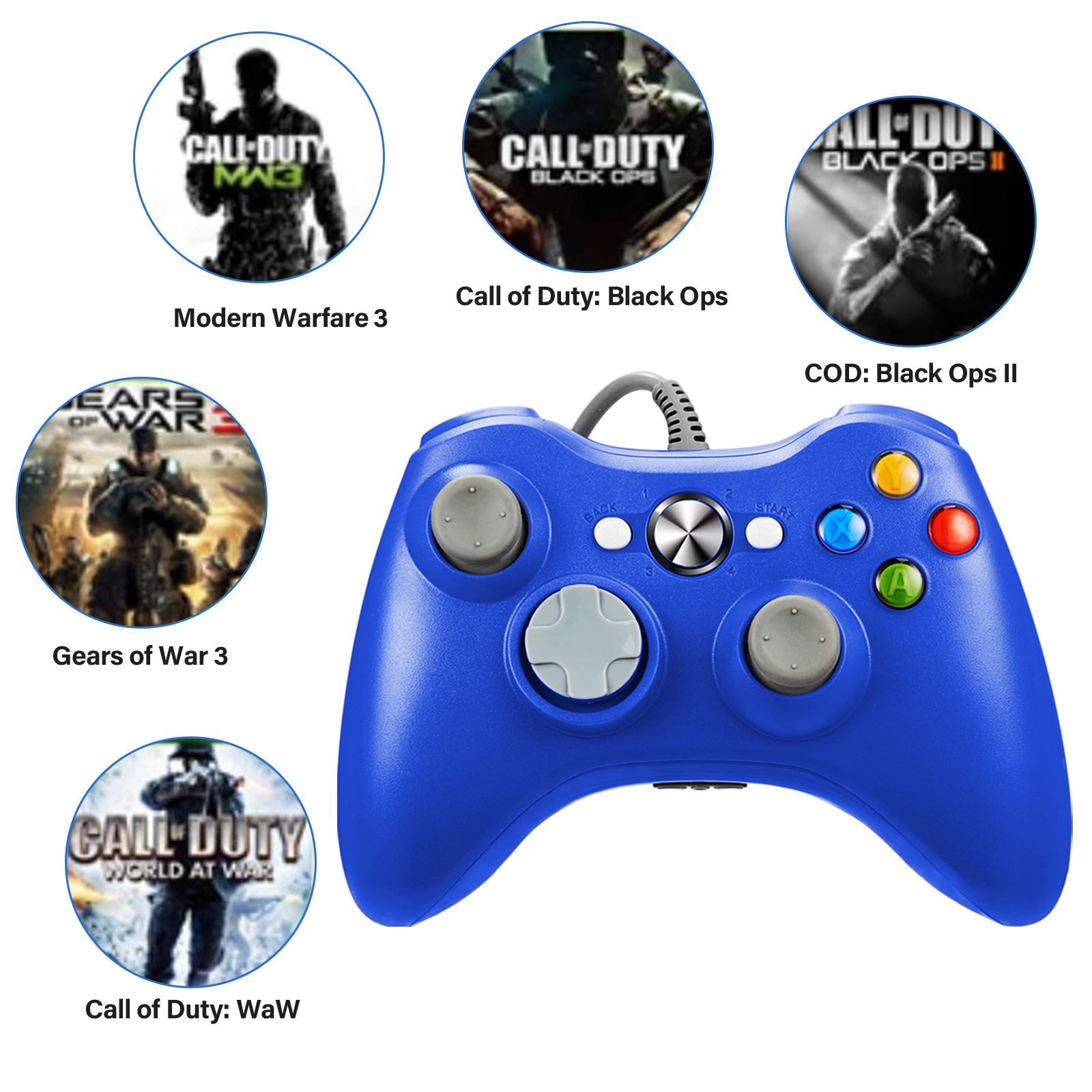 LUXMO Xbox 360 Wired Controlle with Shoulders Buttons for Xbox 360/Xbox 360 Slim/PC Windows 7 8 10 Game (Blue) - image 3 of 7
