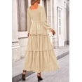 thumbnail image 2 of Vestido PRETTYGARDEN Maxi Beige con Escote Cuadrado y Fruncido en Tela Swiss Dot Talla S, 2 of 8