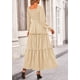 thumbnail image 2 of Vestido PRETTYGARDEN Maxi Beige con Escote Cuadrado y Fruncido en Tela Swiss Dot Talla S, 2 of 8