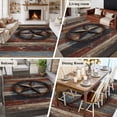 thumbnail image 6 of Country Star Washable Area Rug 6 x 9 ft Vintage Farmhouse Star Red Blue Wood Grain, Soft Non Slip Rugs Stain Repellent Indoor Felt Carpet for Living Dining Room Bedroom Home Office, 6 of 9