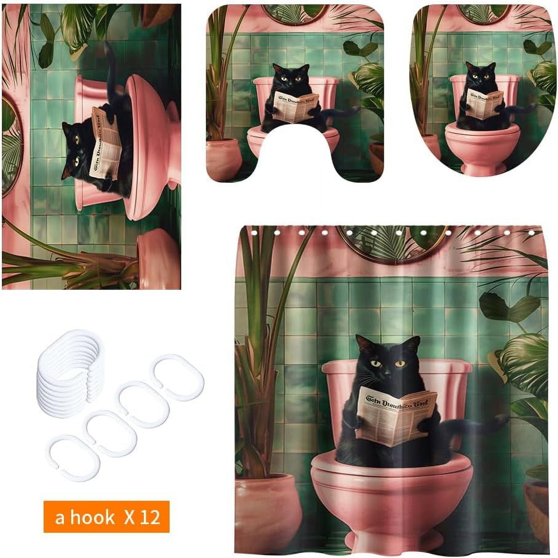 4PCS Vintage Bigfoot Sasquatch Shower Curtain Sets,Funny Animal Bathroom Sets with Non-Slip Rugs,Toilet Lid Cover,Bath Mat,Shower Curtain with 12 Hooks Farmhouse Bathroom Sets Decor