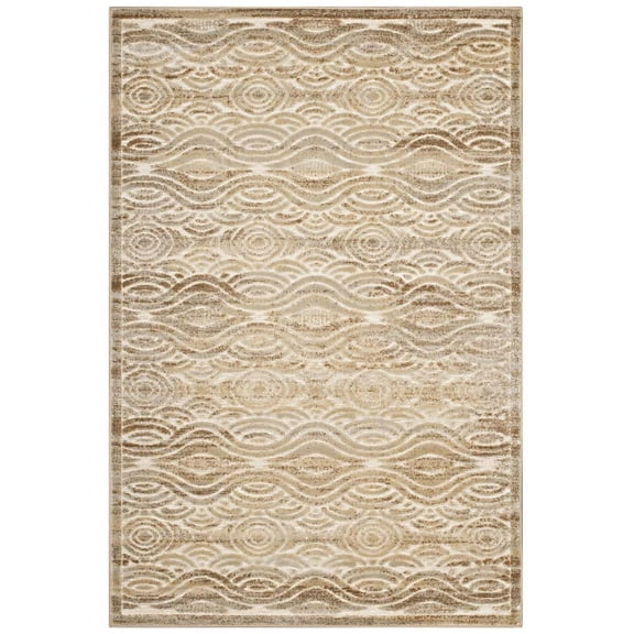 Modway Kennocha Rustic Vintage Abstract Waves 5x8 Area Rug in Tan and Cream