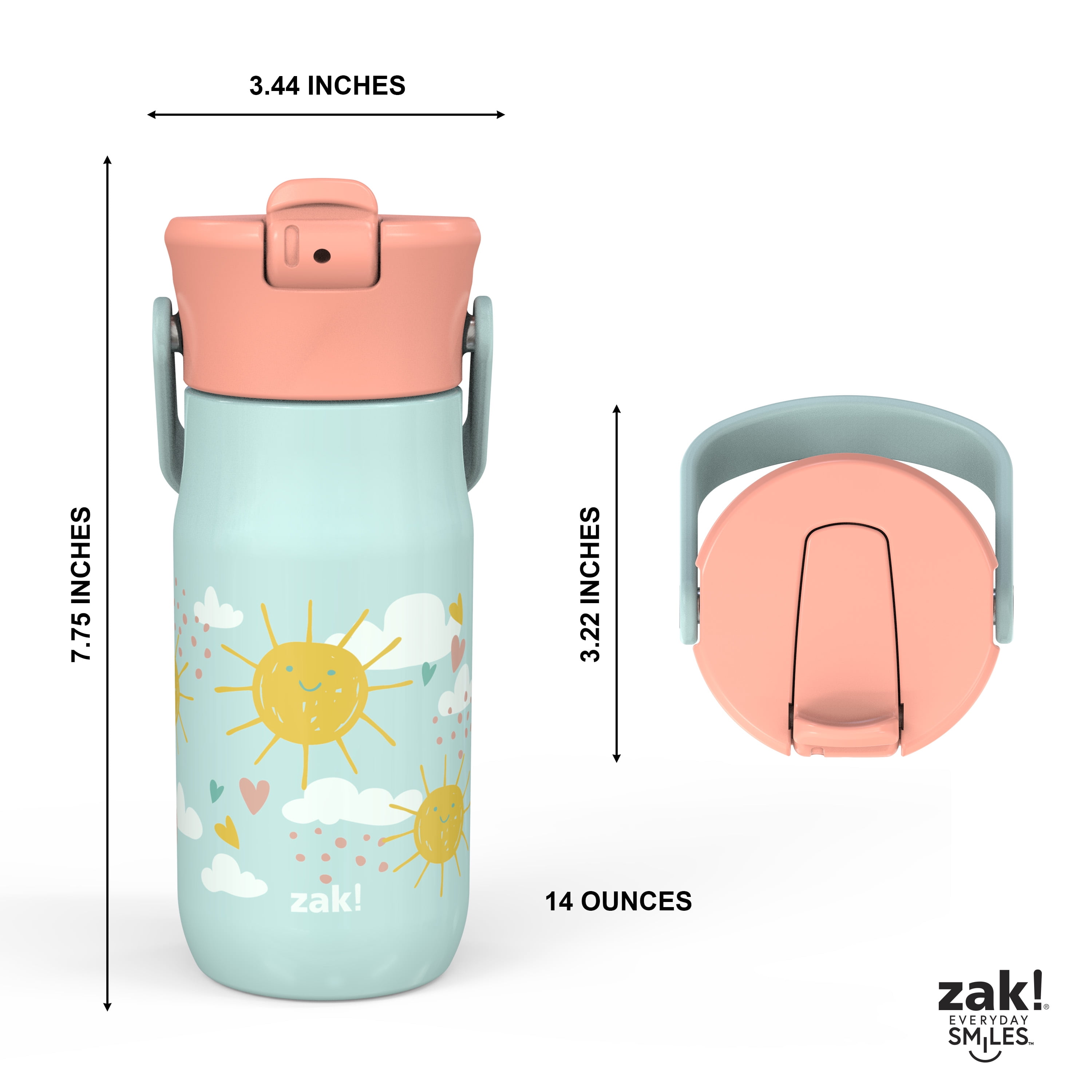 Zak Designs 16oz Plastic Kids' Water Bottle with Bumper and Antimicrobial Spout 'Happy Skies-Happy Fruit