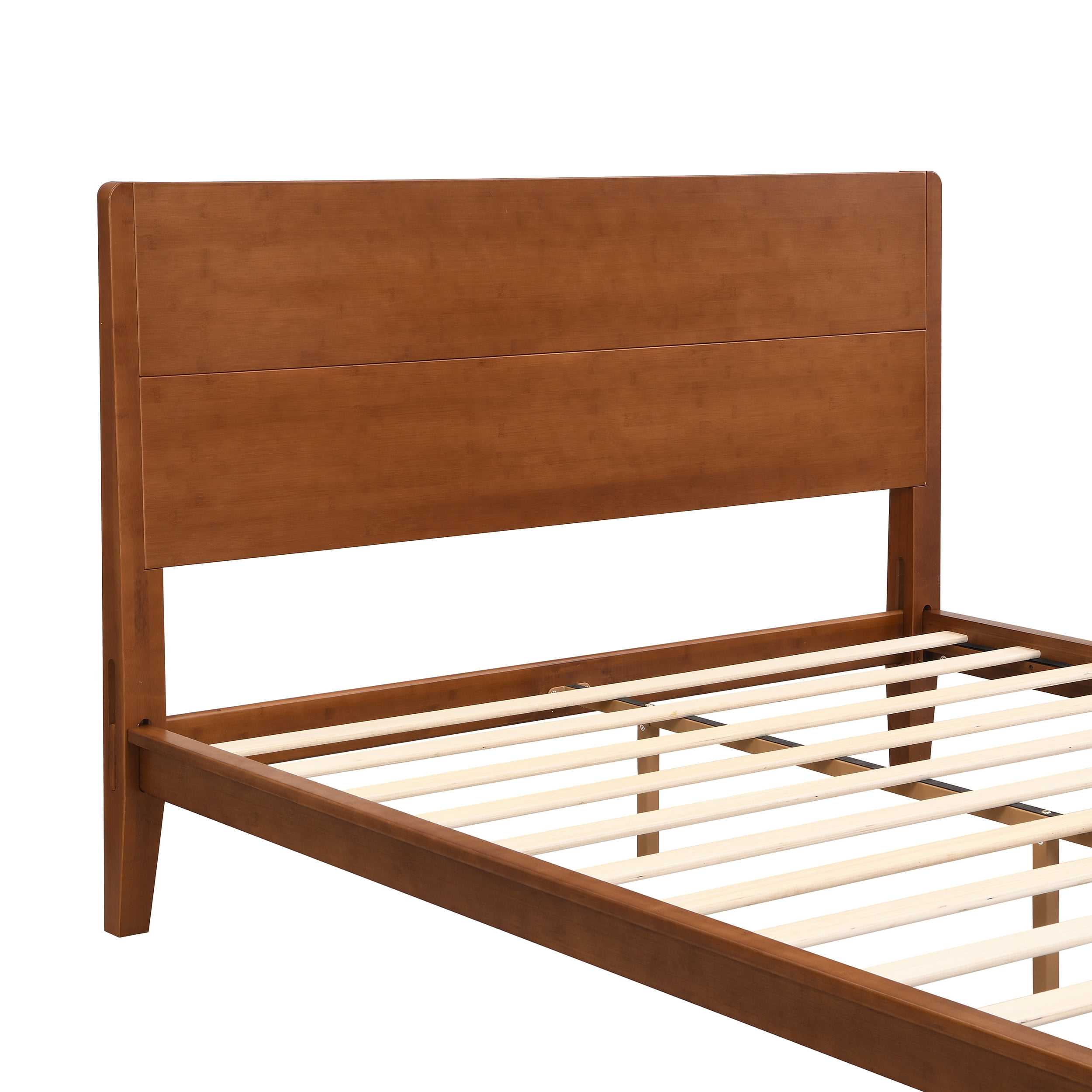 Euroco Mid-Century Queen Size Platform Bed, Bamboo Wood Bed for Bedroom, Brown