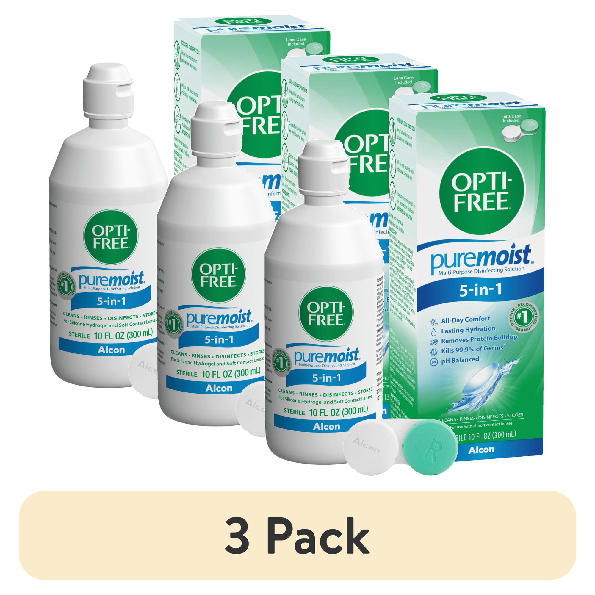 (3 pack) OPTI-FREE Puremoist Multi-Purpose Disinfecting Contact Lens Solution, 10 fl oz