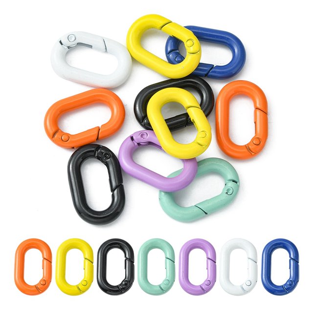 10Pcs Spray Painted Alloy Spring Gate Rings Oval Ring Mixed Color 25x15.5x4mm inner diameter: 16x7.5mm