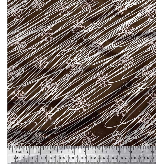 Soimoi Brown Velvet Fabric Snow Flake & Thread Art & Craft Printed Fabric 1 Yard 58 Inch Wide
