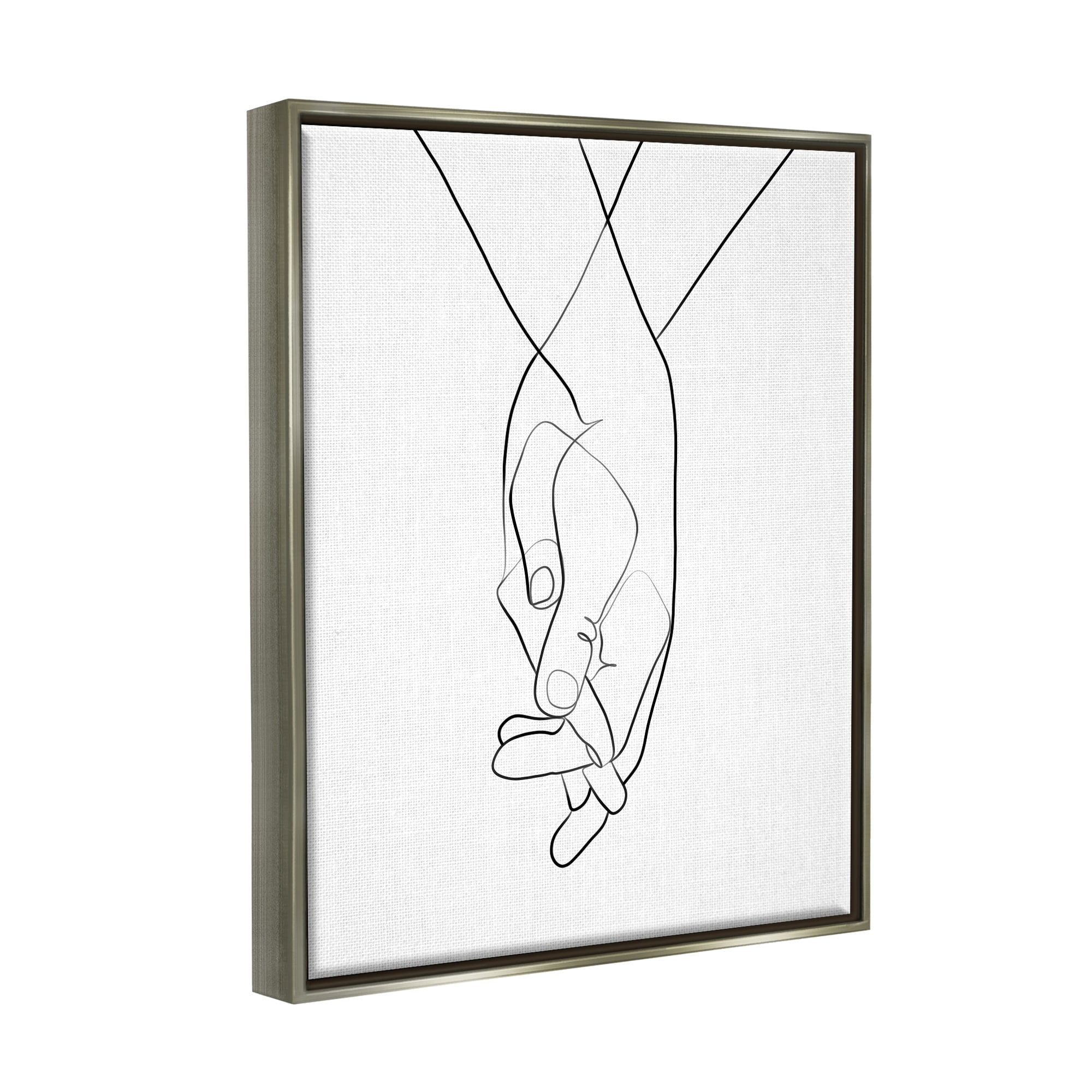 Stupell Industries Hands Intertwined Romantic Gesture Minimal Linework Luster Gray Framed Floating Canvas Wall Art, 24x30, by Ros Ruseva