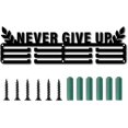 thumbnail image 2 of Never Give Up Medal Holder Hanger Trophy Display Rack Frame Awards Wall Mounteed Sturdy Black Steel Metal 3 Lines for All Sports Running Basketball Swimming Marathon Soccer Over 60 Medals, 2 of 8