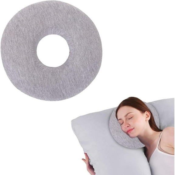 Numjaw Ear Piercing Pillow, 9" O-Shaped Pillow with Ear Holes, Doughnut Pillow for Ear Piercing, Side Sleepers, Relieve Ear Pain, Ear Inflammation (Grey)
