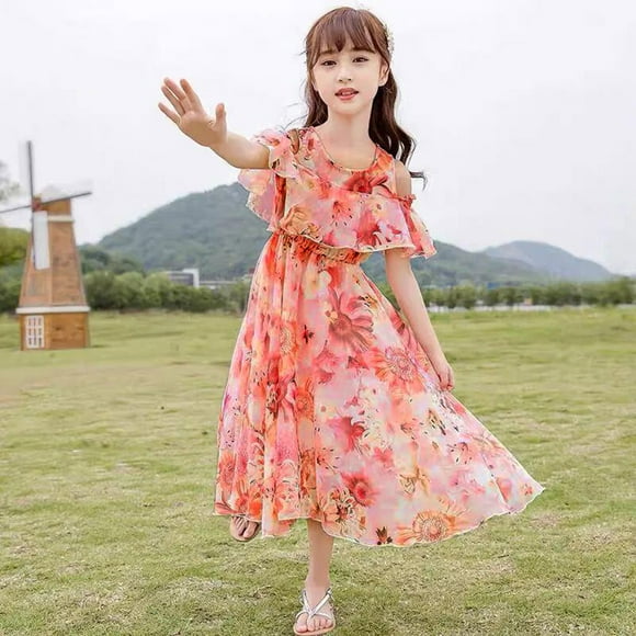 Product Classification Girls Dresses Casual Floral Summer Short Sleeve Flowy Dress FloralPrint Lightweight Comfort Everyday Girls Outfit Breathable Soft CottonBlend SunnyDays TravelReady VibrantPrint