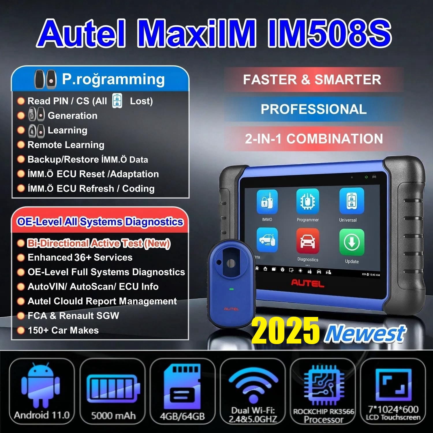 Autel IM508S Scanner with XP200, IMMO Key Programming Tool, All System Diagnostic Scanner, Bidirectional Scan, 3000+ Tests, 40+ Services, OE Diagnostics, Update of KM100/IM508