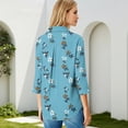 thumbnail image 7 of OIOLOYJM Polo Shirts for Women Floral Print 3/4 Sleeve V-Neck Golf Shirts Summer Lapel Sports Lightweight Tennis Shirts Trendy Business Clothes Light Blue L, 7 of 7