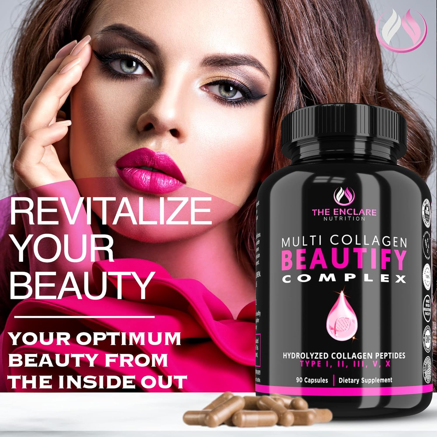 The Enclare Nutrition Multi Collagen Complex Hydrolyzed Collagen Peptides Capsule, 90ct with Box