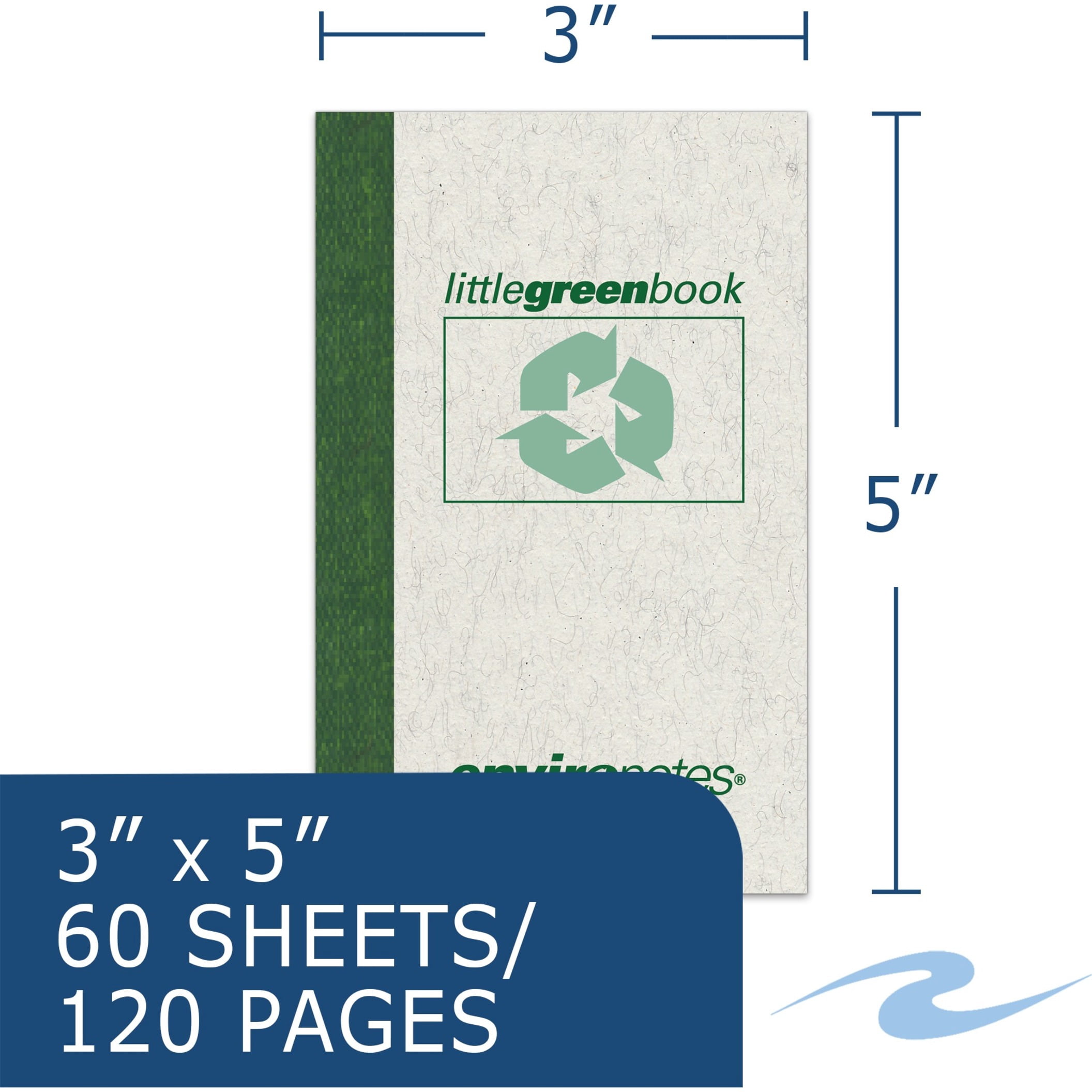 Roaring Spring Environotes Recycled Narrow Ruled Little Green Pocket Size Memo Book, 1 Case (48 Total), 5" x 3" 60 Sheets, Gray Cover