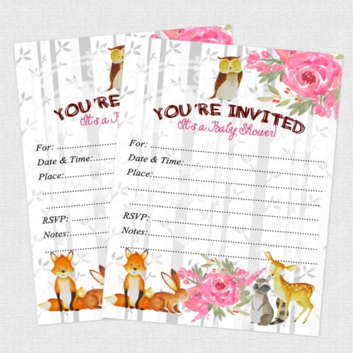 20 woodland baby shower invitations girl invites owl forest winter  invitation