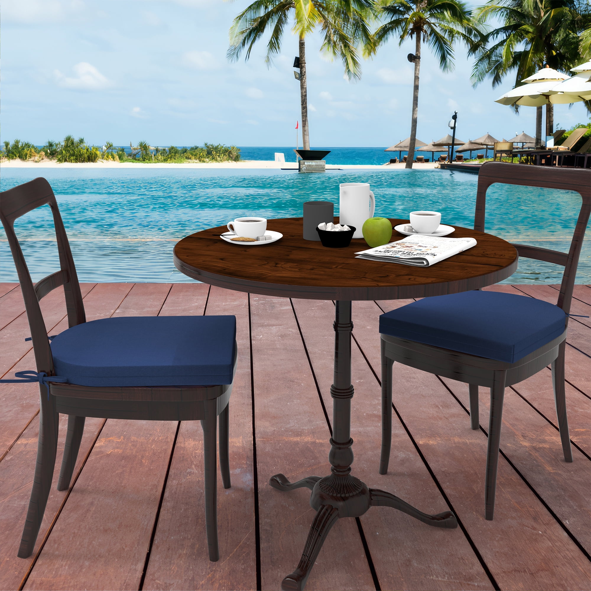 Unikome Waterproof Outdoor Patio Chair Cushions, 17 x 16 in Rounded Square Garden Seat Pads, Navy Blue, Set of 4