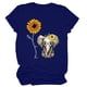 thumbnail image 3 of Camiseta de mujer Blusa con cuello redondo y manga corta con estampado de girasol, azul marino, L Scienceny  AP001988-19, 3 of 5