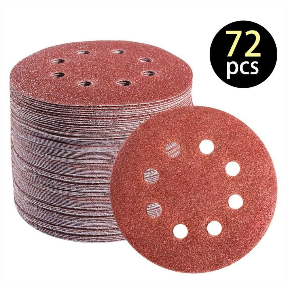 72 PCS 5 Inch 8 Hole Hook and Loop Adhesive Sanding Discs Sandpaper for