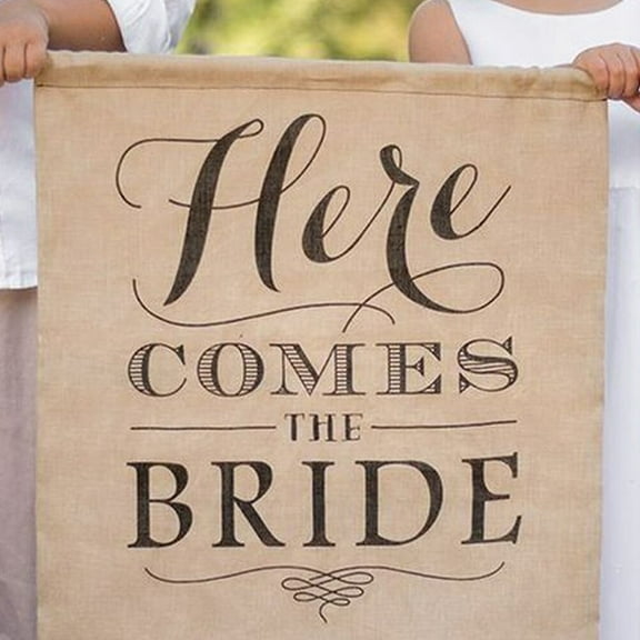 Homoyoyo Rustic Burlap Wedding Banner Here Comes The Bride Sign for Wedding Reception Decoration