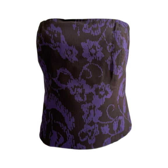 THANA Women's Brown & Purple Floral Side Zip Silk Tube Top Sz IT 46 Brown & Purple