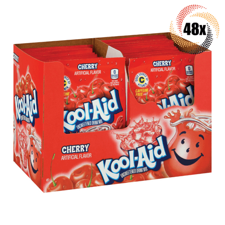 Full Box 48x Packets Kool-Aid Cherry Flavor Soft Drink Mix | Caffeine Free |