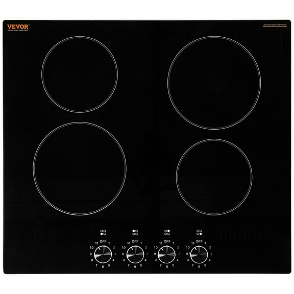 4-Burner Built-In Electric Cooktop, Radiant Ceramic Glass Stove, 23.2 x 20.5 Inches, Fast Heating, Easy Clean, Black (For Kitchen, Home)