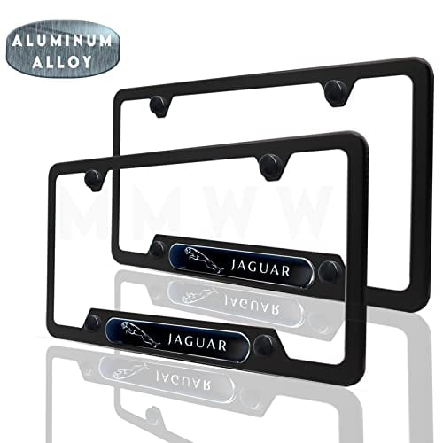 with Screw Caps Cover Set 2Pcs Matte Aluminum Alloy Logo License Plate Frames Applicable to US Standard car License Plate fit for Jaguar Accessory 