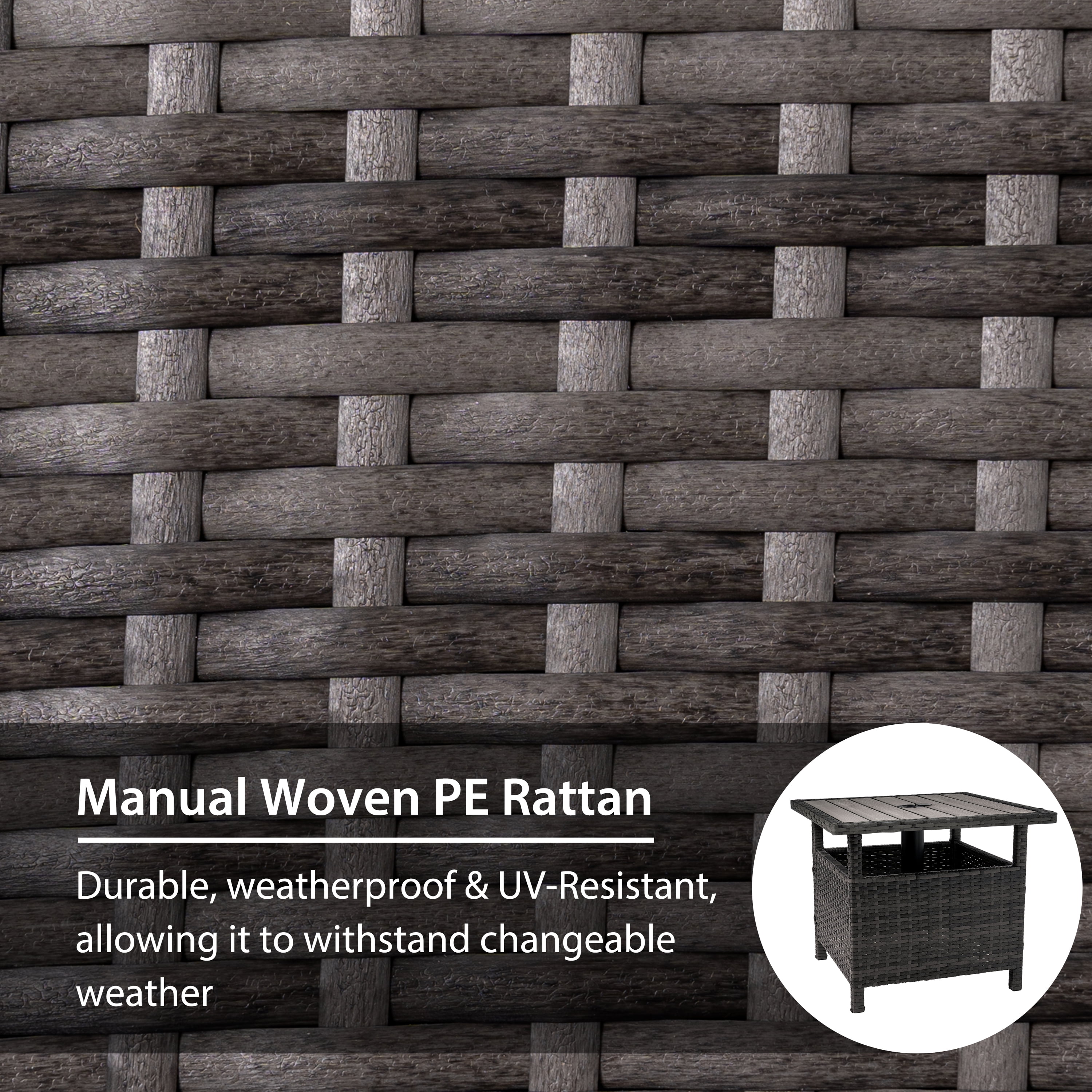 Outdoor Patio Side Table Umbrella Stand All-Weather PE Wicker Rattan Umbrella Table Furniture  for Garden Deck Pool Gray