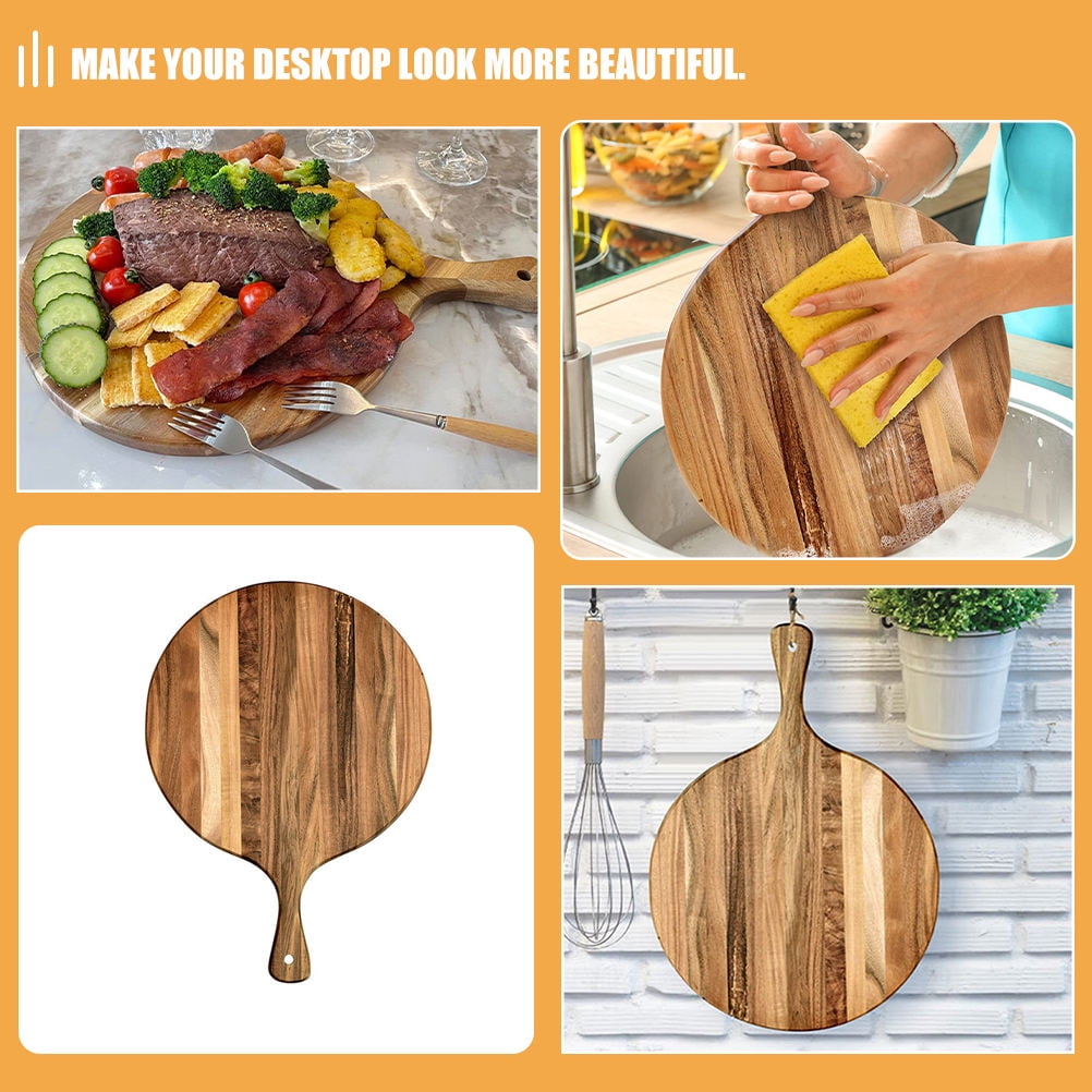 KALLORY Smooth Round Wooden Serving Board for Pizza, Bread, Charcuterie, Cheese, and Entertaining Platter