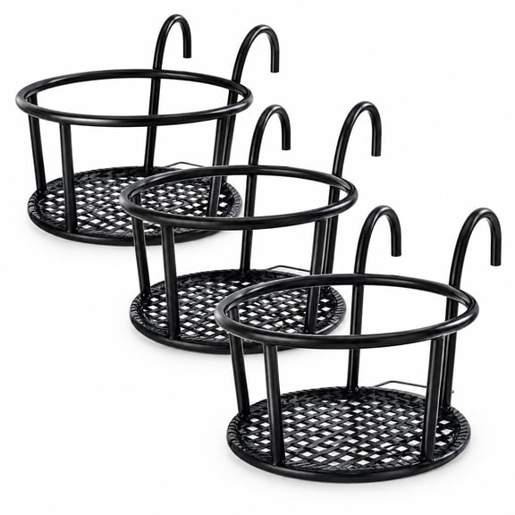3 Pack Railing Planter Holders, Black Metal Over The Rail Planters for Balcony